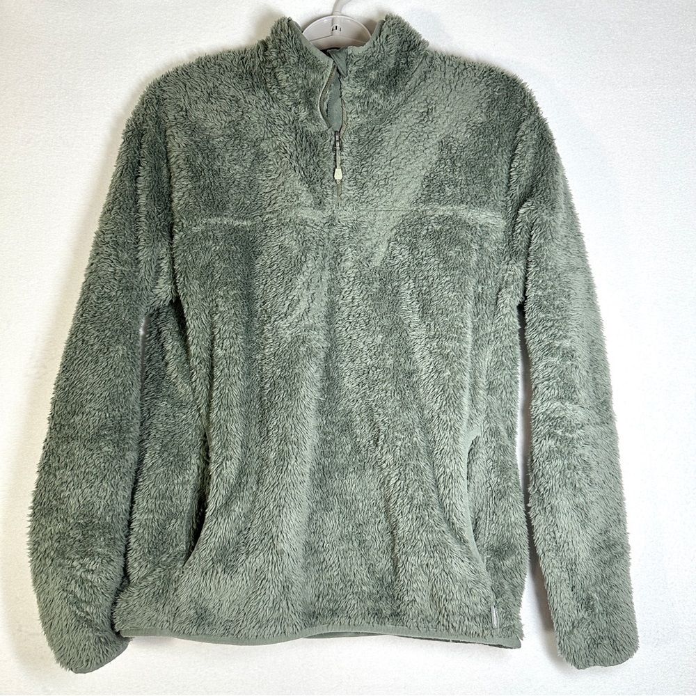 Eddie Bauer Sherpa Fleece Pullover Top Women's M Sage Green 1/4 Zip Pockets